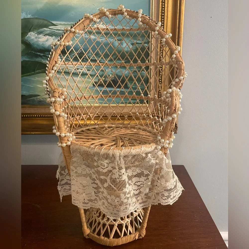 Peacock Chair-style Plant Stands / doll chairs wicker rattan boho decor MCM